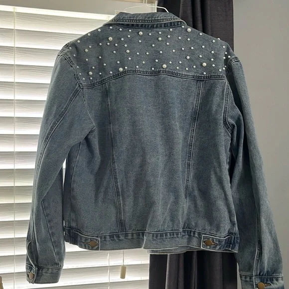 Women's Denim Jacket with Studded Details - Picture 2 of 2